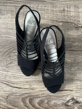 Impo Black Strappy Slingback Heels